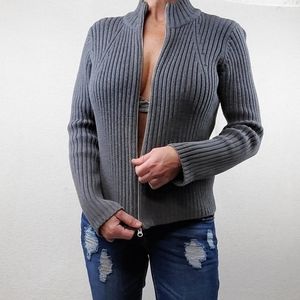 Vintage Marsh Landing Ribbed Zippered Mock Neck Cardigan - Yummy Heavy Feel